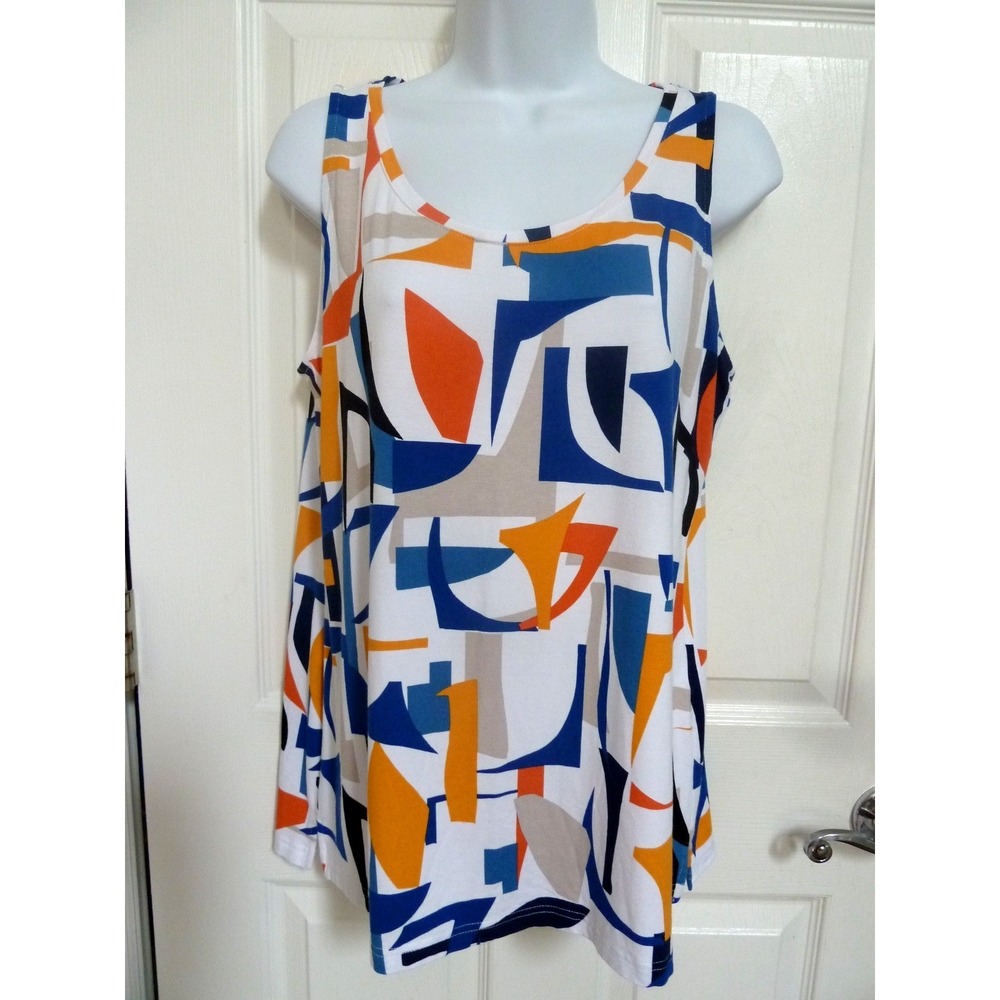 Chico's Size 1 Medium Colorful Geometric Tank Top Rayon Sleeveless Artsy